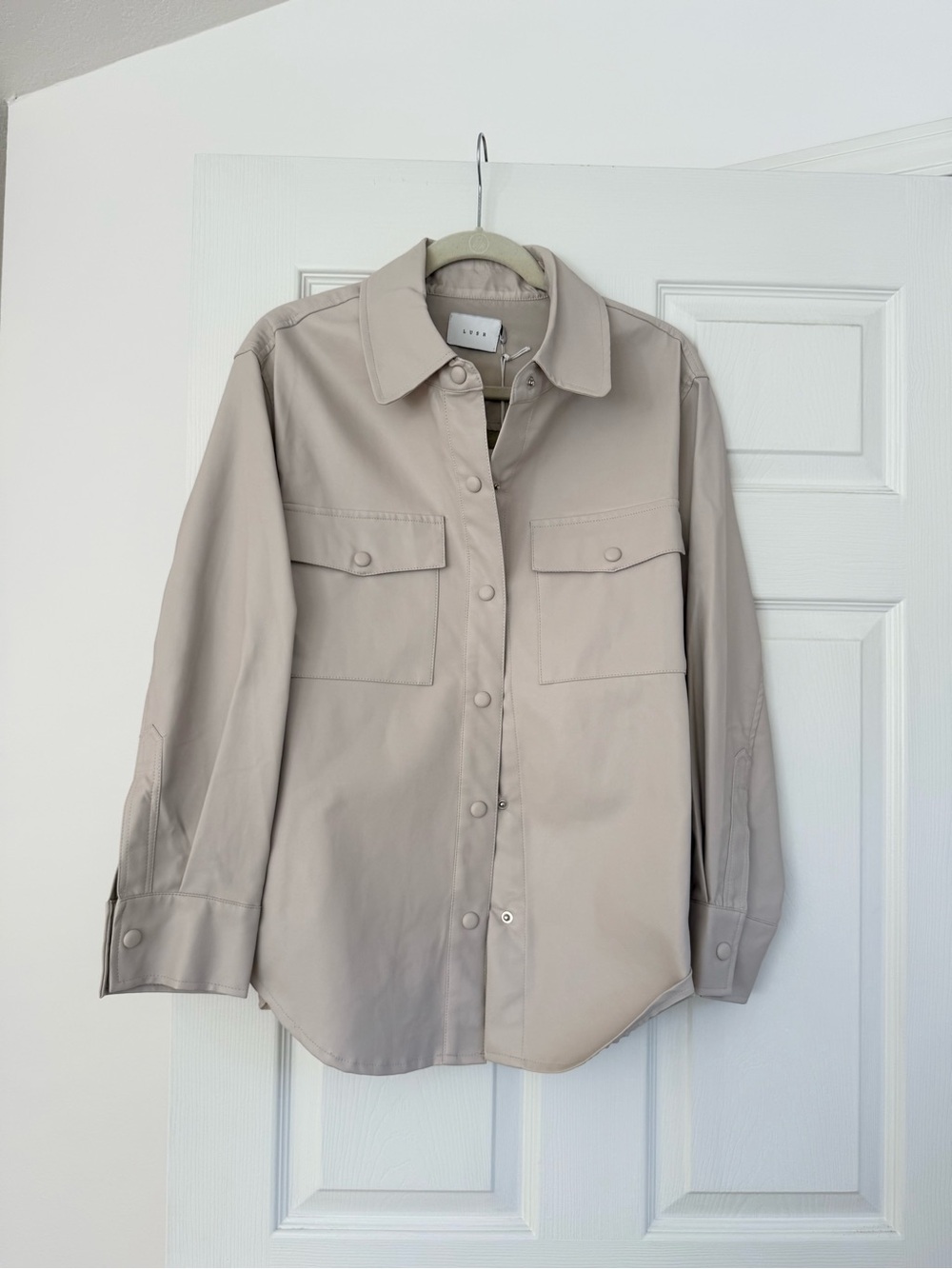 LUSH Bone Faux Leather Button-Up Shacket